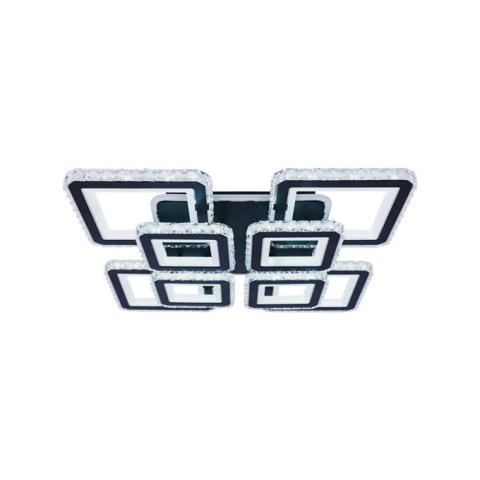 Lustra LED 240W cu 8 patrate si cristale, lumina RGB rece calda neutra, dimabila cu telecomanda, design modern negru crom lucios [5]