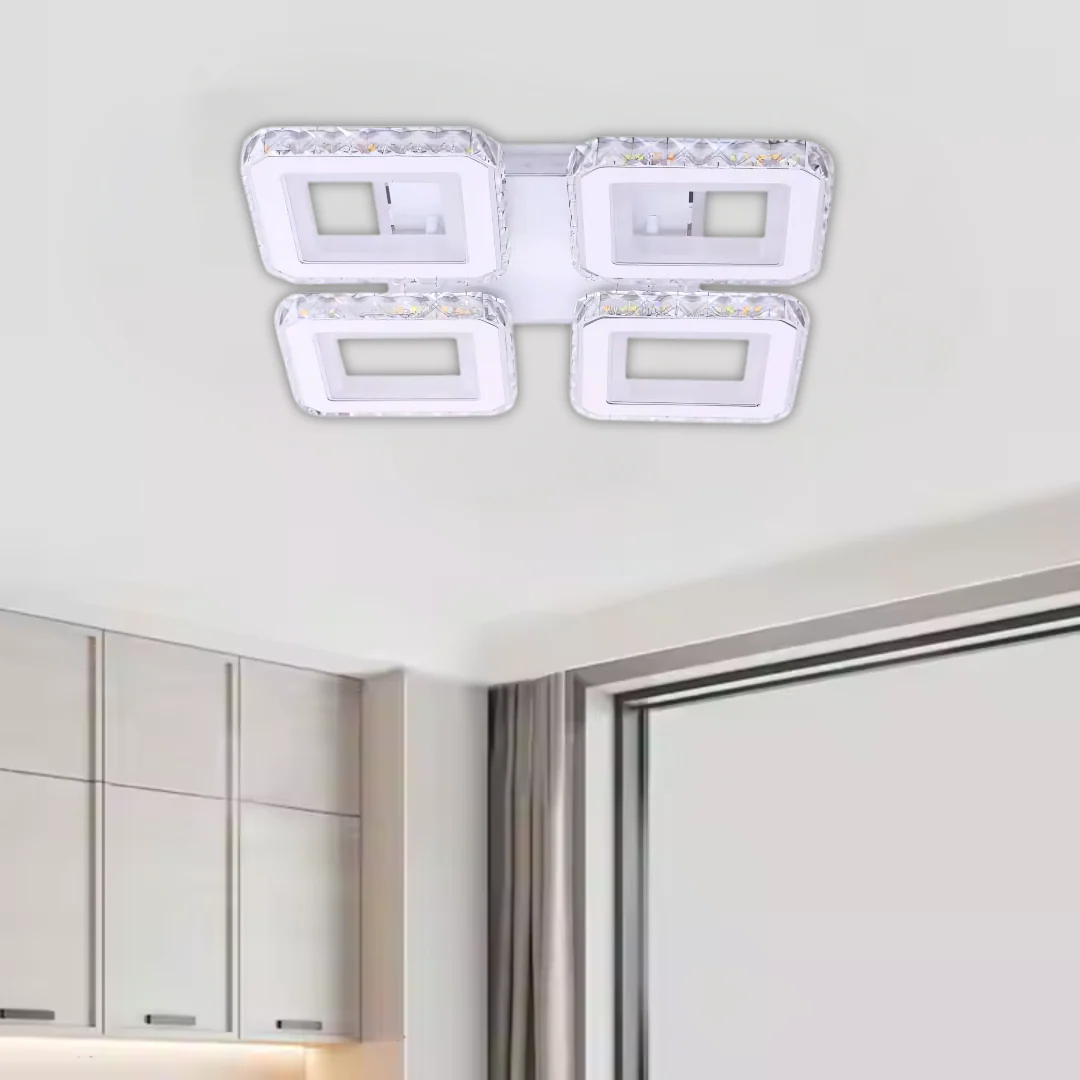 Lustra LED RGB cu telecomanda, 4 forme patrate, lumina reglabila si accente cristal [6]