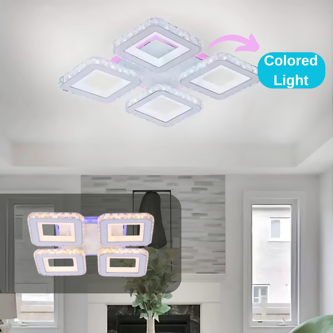 Lustra LED cu telecomanda si cristal LEILA RGB 79W, 4 Patrate, lumina Rece/Calda/Neutra, Dimabila, Alb Crom Lucios [3]