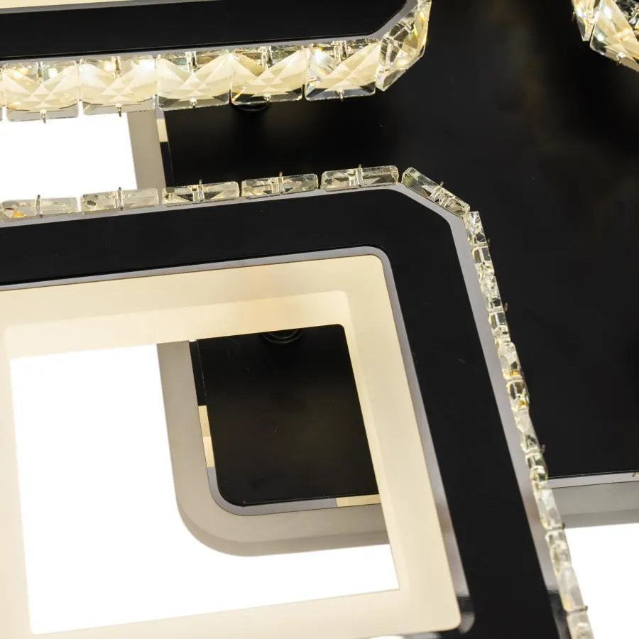 Lustra LED cu telecomanda si cristal LEILA RGB 79W, 4 Patrate, lumina Rece/Calda/Neutra, Dimabila, Negru Crom Lucios [2]