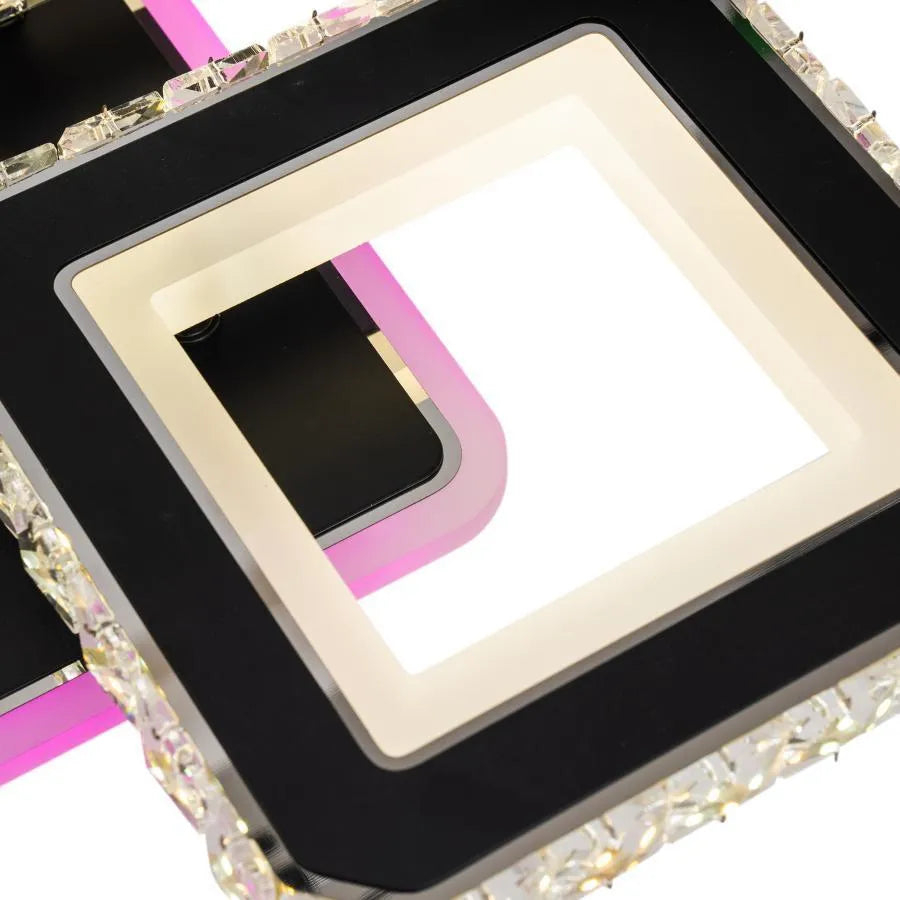 Lustra LED cu telecomanda si cristal LEILA RGB 79W, 4 Patrate, lumina Rece/Calda/Neutra, Dimabila, Negru Crom Lucios [3]