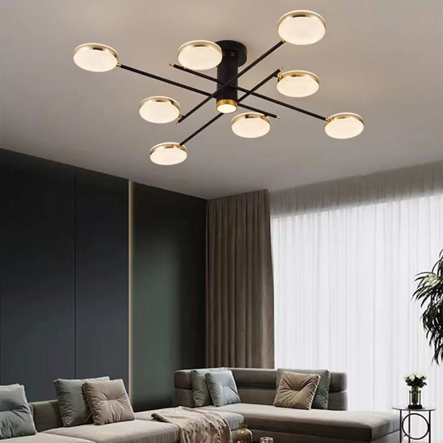 Lustra LED cu telecomanda si cristal MISEL 154W, 9 Elemente, lumina Rece/Calda/Neutra, Dimabila, Negru Auriu [2]