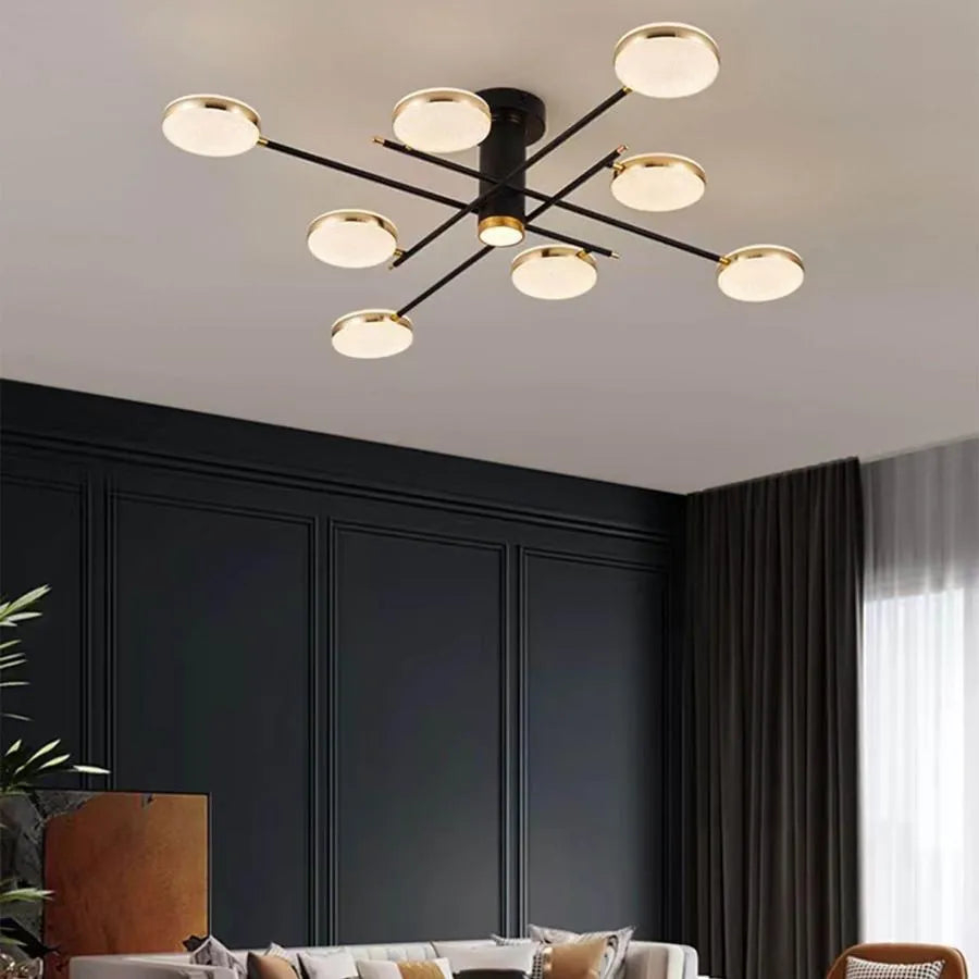 Lustra LED cu telecomanda si cristal MISEL 154W, 9 Elemente, lumina Rece/Calda/Neutra, Dimabila, Negru Auriu [1]