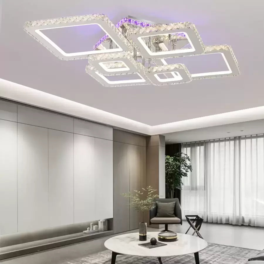 Lustra LED cu telecomanda si cristal NOVA RHOMBA RGB 178W, 6 Patrate, lumina Rece/Calda/Neutra, Dimabila, Crom Lucios [1]