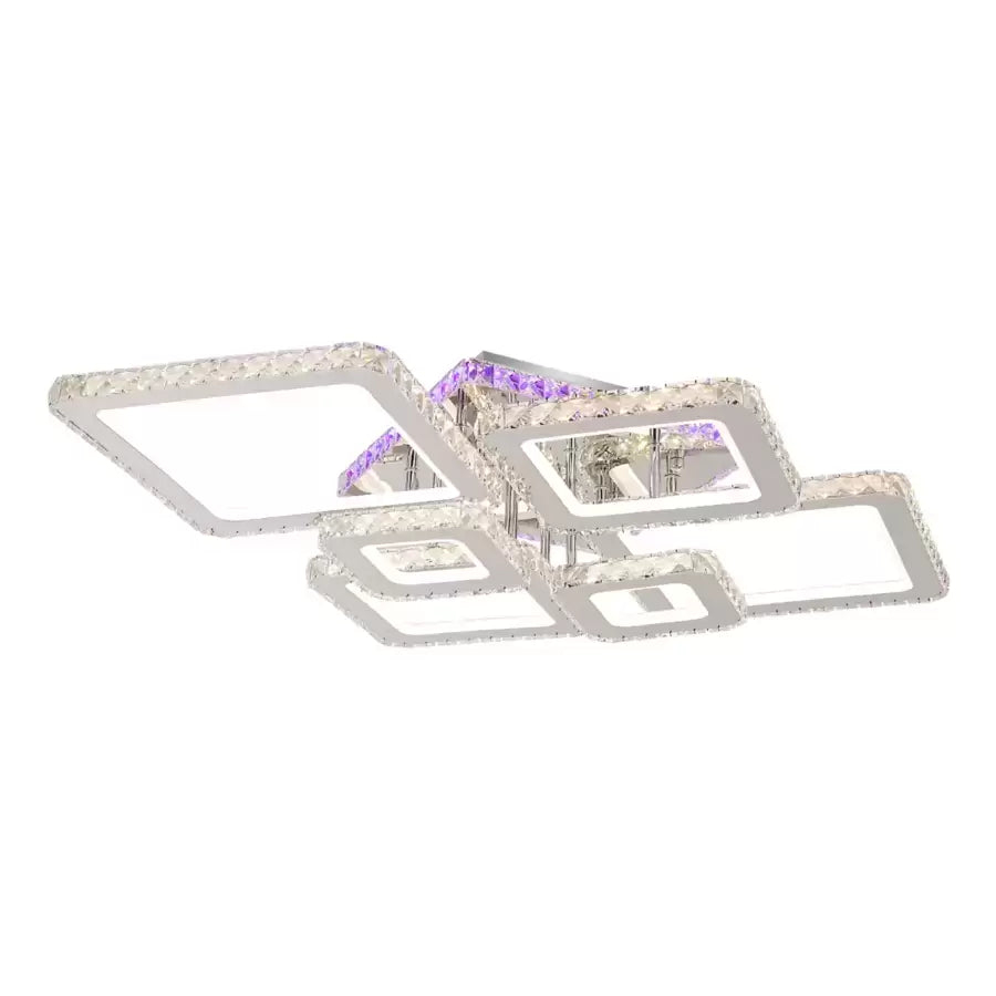 Lustra LED cu telecomanda si cristal NOVA RHOMBA RGB 178W, 6 Patrate, lumina Rece/Calda/Neutra, Dimabila, Crom Lucios [2]