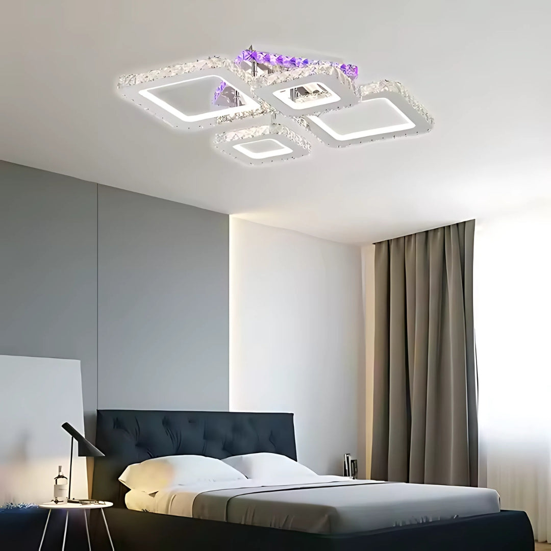 Lustra LED cu telecomanda si cristal NOVA RHOMBA RGB 60W, 4 Patrate, lumina Rece/Calda/Neutra, Dimabila, Crom Lucios [2]