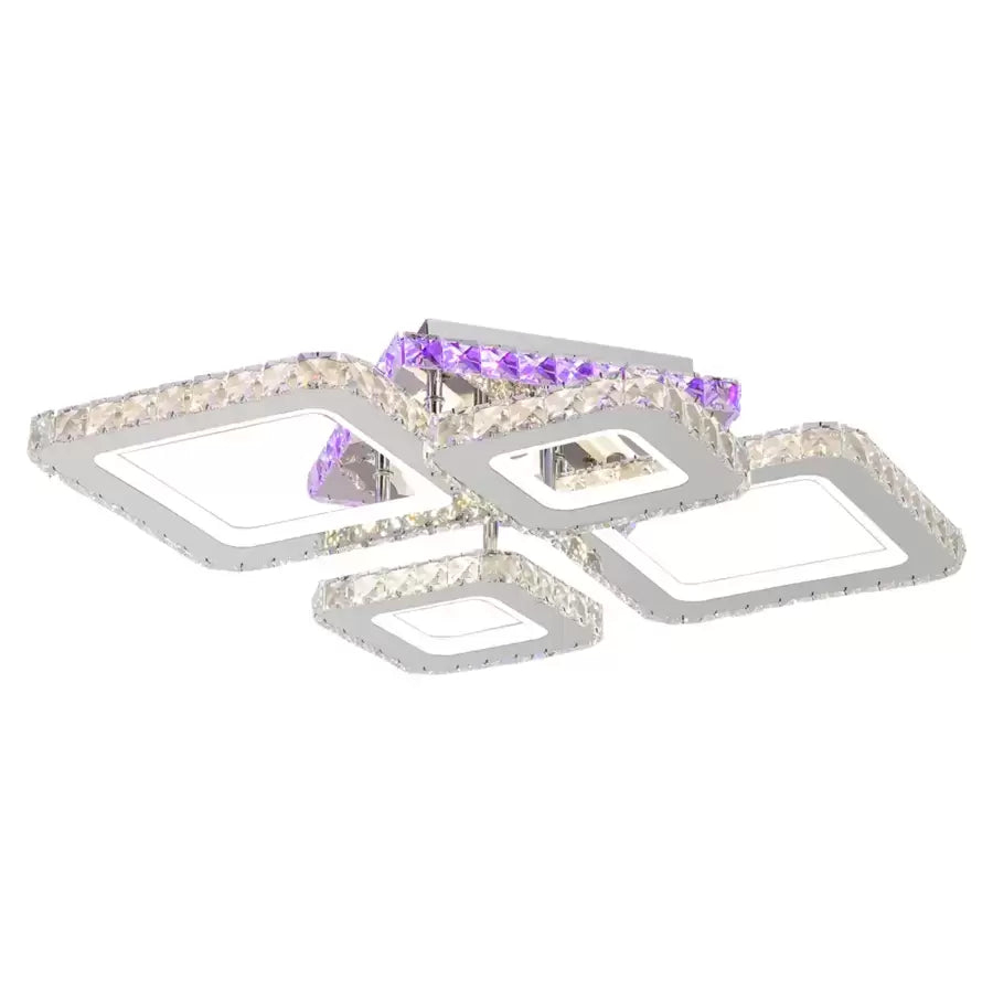 Lustra LED cu telecomanda si cristal NOVA RHOMBA RGB 60W, 4 Patrate, lumina Rece/Calda/Neutra, Dimabila, Crom Lucios [3]