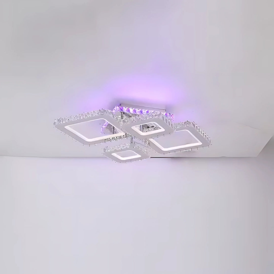 Lustra LED cu telecomanda si cristal NOVA RHOMBA RGB 60W, 4 Patrate, lumina Rece/Calda/Neutra, Dimabila, Crom Lucios [4]