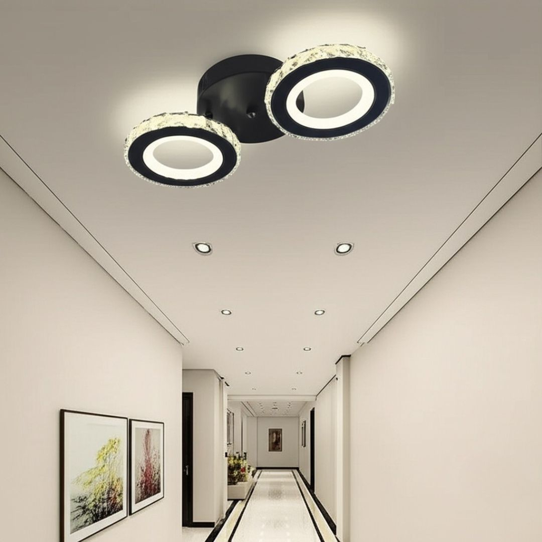 Lustra LED cu telecomanda si cristal NOVA ROTONDA 29W, 2 Cercuri, lumina Rece/Calda/Neutra, Dimabila, Negru [4]