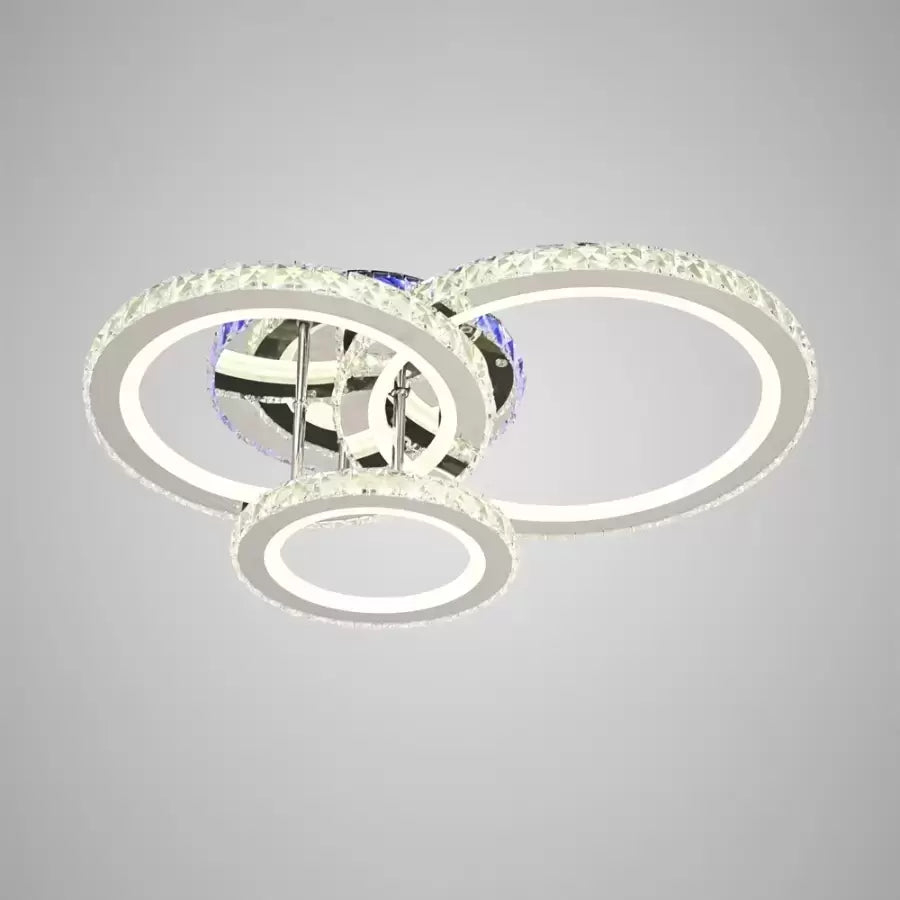 Lustra LED cu telecomanda si cristal NOVA ROTONDA RGB 103W, 3 Cercuri, lumina Rece/Calda/Neutra, Dimabila, Crom Lucios [1]