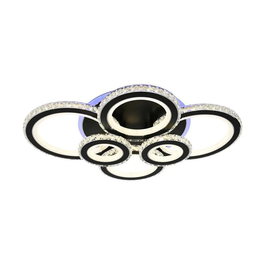 Lustra LED cu telecomanda si cristal NOVA ROTONDA RGB 154W, 6 Cercuri, lumina Rece/Calda/Neutra, Dimabila, Negru [3]