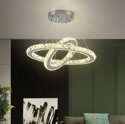 Lustră LED PRISM LUMINIS 58W cu Telecomandă – 2 Cercuri Argintii, Dimabilă, Lumină Rece/Caldă/Neutră, Înălțime Reglabilă [1]