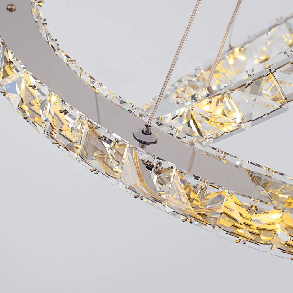 Lustra LED suspendata cu telecomanda si cristal PRISM LUMINIS 78W, 3 Cercuri, lumina Rece/Calda/Neutra, Dimabila, Argintiu, Inaltime Reglabila [2]