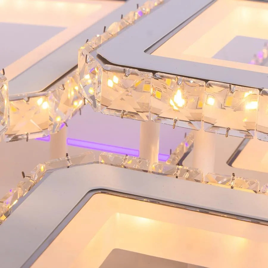 Lustra LED cu telecomanda si cristal QUADRIS RGB 170W, 6 Patrate, Lumina Rece/Calda/Neutra, Dimabila, Alb [2]