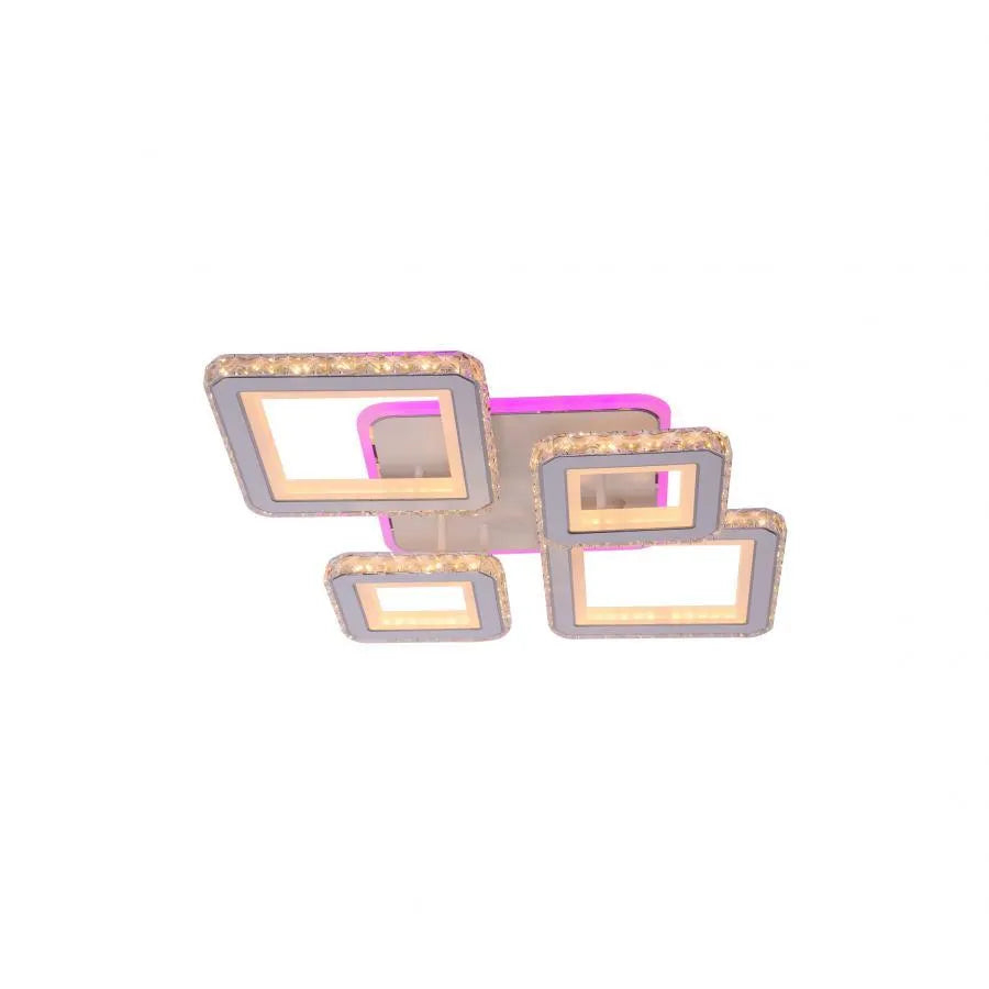 Lustra LED cu telecomanda si cristal QUADRIS RGB, 78W, 4 Patrate, lumina Rece/Calda/Neutra, Dimabila, Alb [4]