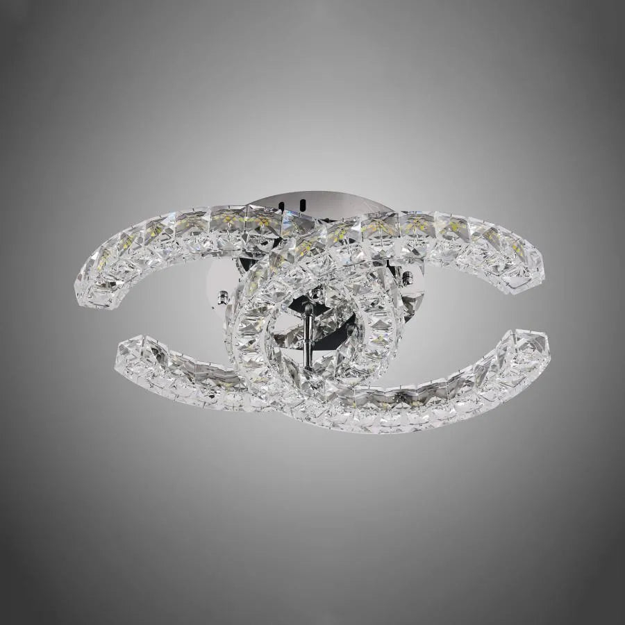 Lustra LED cu telecomanda si cristal SHIA 27W, 2 Cercuri, lumina Rece/Calda/Neutra, Dimabila, Crom Lucios [3]