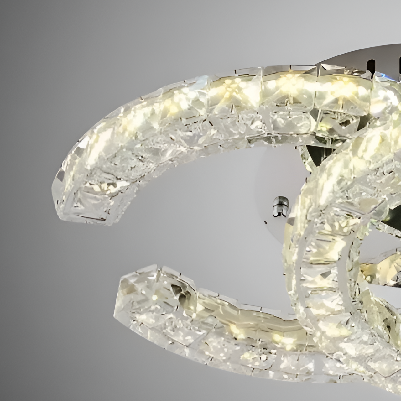 Lustra LED cu telecomanda si cristal SHIA 27W, 2 Cercuri, lumina Rece/Calda/Neutra, Dimabila, Crom Lucios [2]