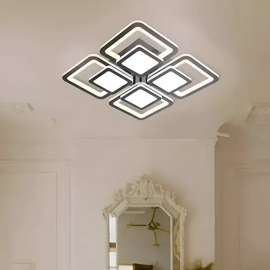 Lustră LED 140W, 4 Pătrate, Negru – Dimabilă, Telecomandă - Design MODERN [1]