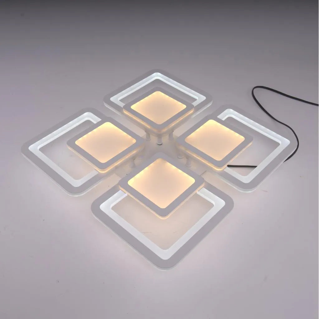 Lustră LED 140W, 4 Pătrate, Alb – Dimabilă, Telecomandă - Design modern [3]