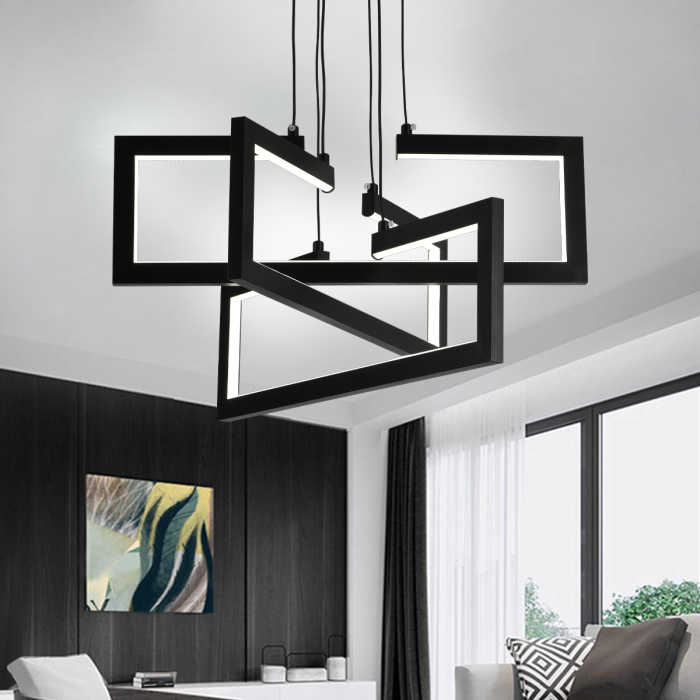 Lustra LED 73W, 3 brate, lumina rece/calda/neutra, telecomanda, finisaj negru [1]