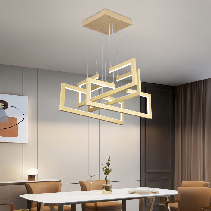 Lustra LED suspendata 98W, lumina dimabila rece/calda/neutra, telecomanda, finisaj auriu [3]