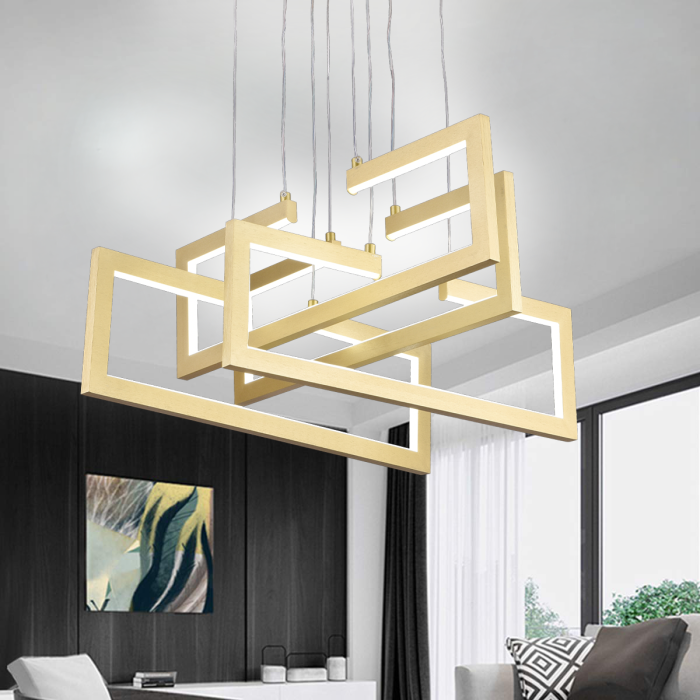 Lustra LED suspendata 98W, lumina dimabila rece/calda/neutra, telecomanda, finisaj auriu [1]