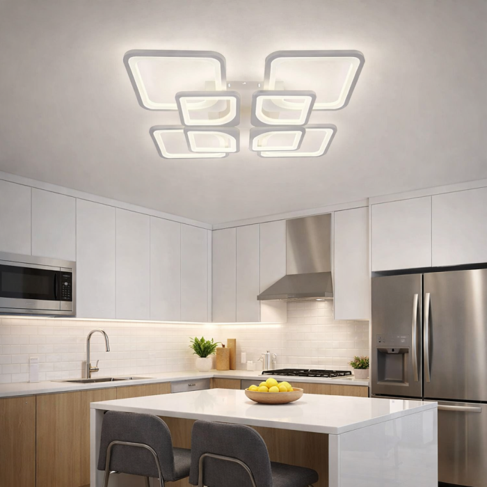 Lustra LED 150W, telecomanda, 8 Patrate, Dimabila, Design Modern Alb [3]
