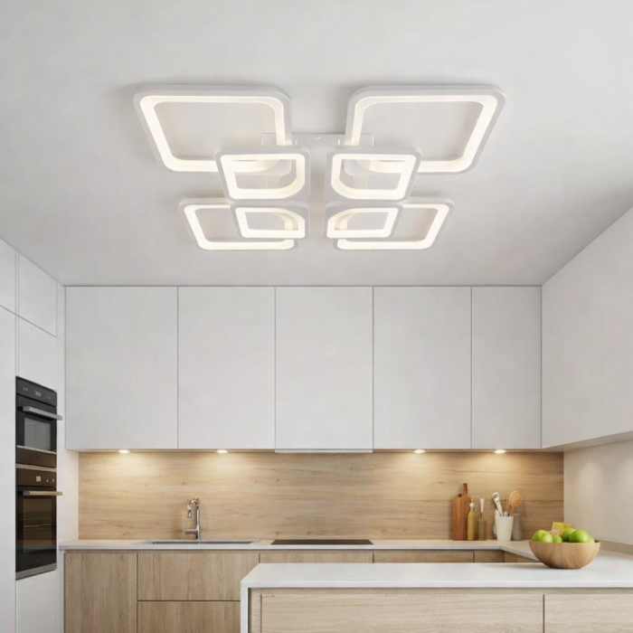 Lustra LED 150W, telecomanda, 8 Patrate, Dimabila, Design Modern Alb [4]