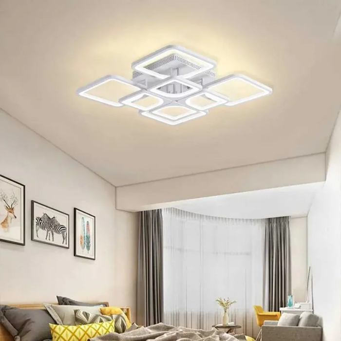 Lustra LED 150W, telecomanda, 8 Patrate, Dimabila, Design Modern Alb [2]