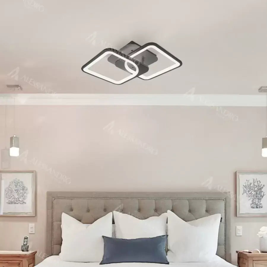 Lustra LED cu telecomanda ZOE 39W, 2 Patrate, lumina Rece/Calda/Neutra, Dimabila, Negru [1]