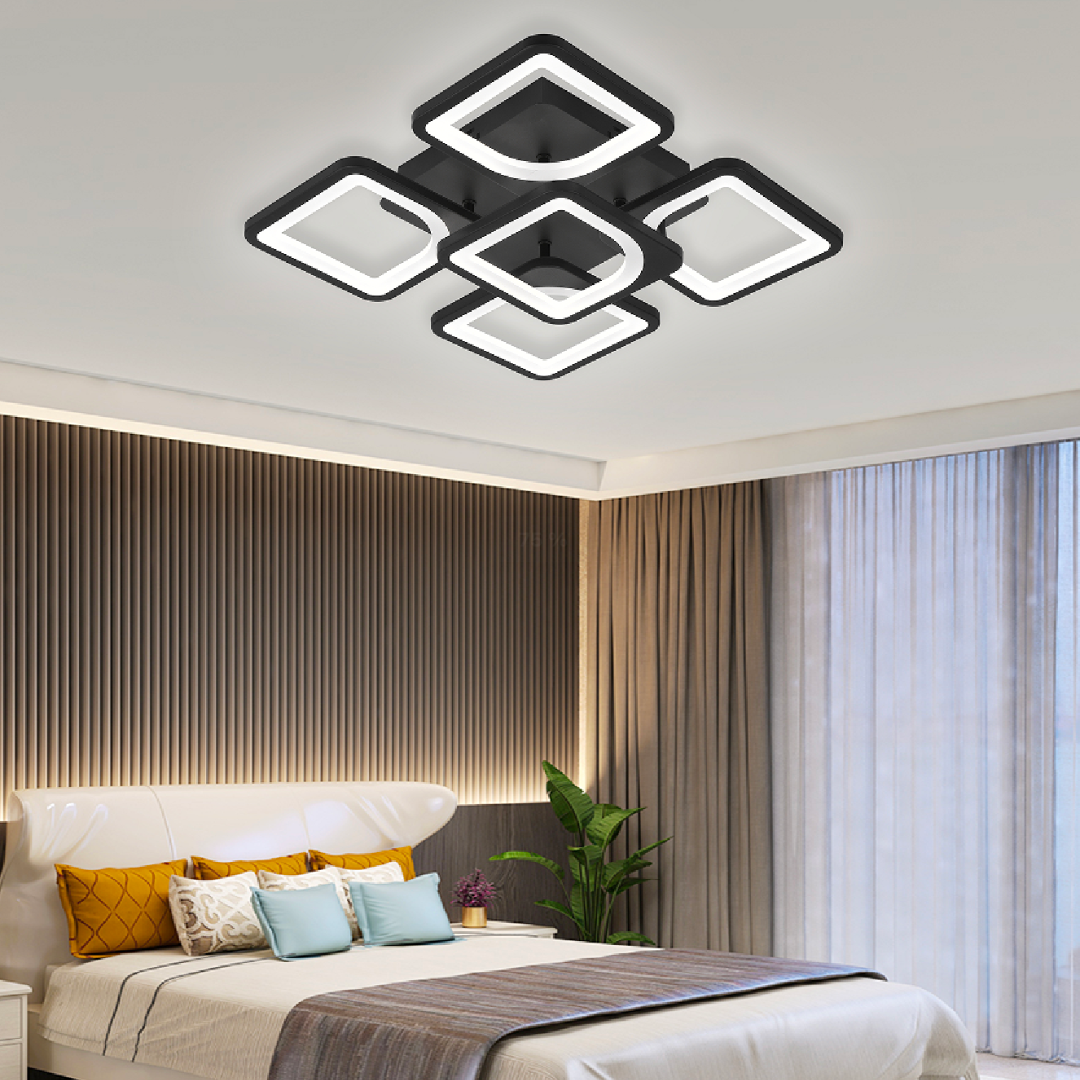 Lustră LED ZOE cu telecomandă – 5 pătrate, 68W, negru, dimabila, 3 tipuri de iluminat [3]