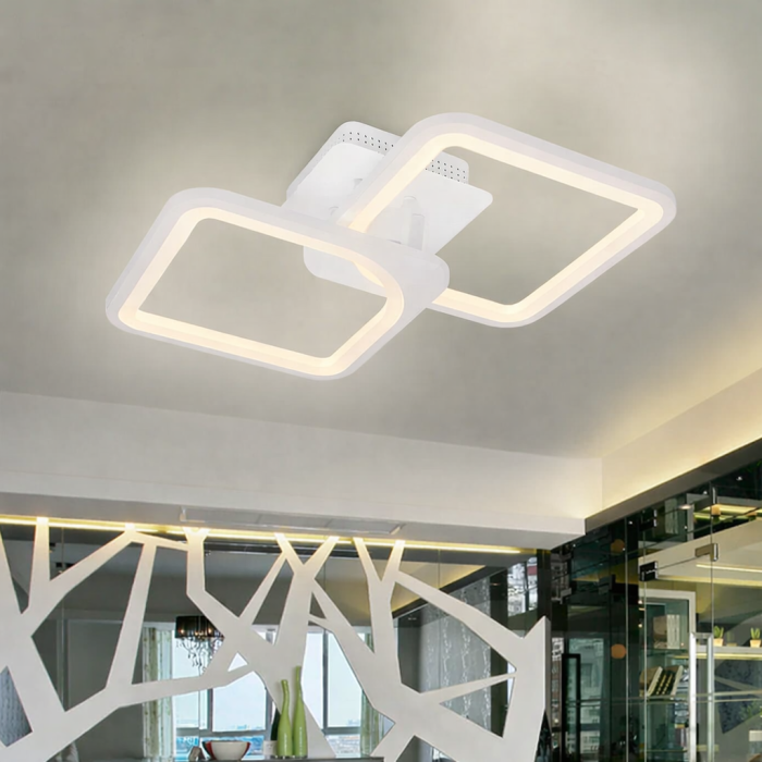 Lustră LED cu Telecomandă Maria 48W, 2 Pătrate, Dimabilă, Lumină Caldă / Rece / Neutră, 3200 lm, Alb, pentru Living și Dormitor [4]