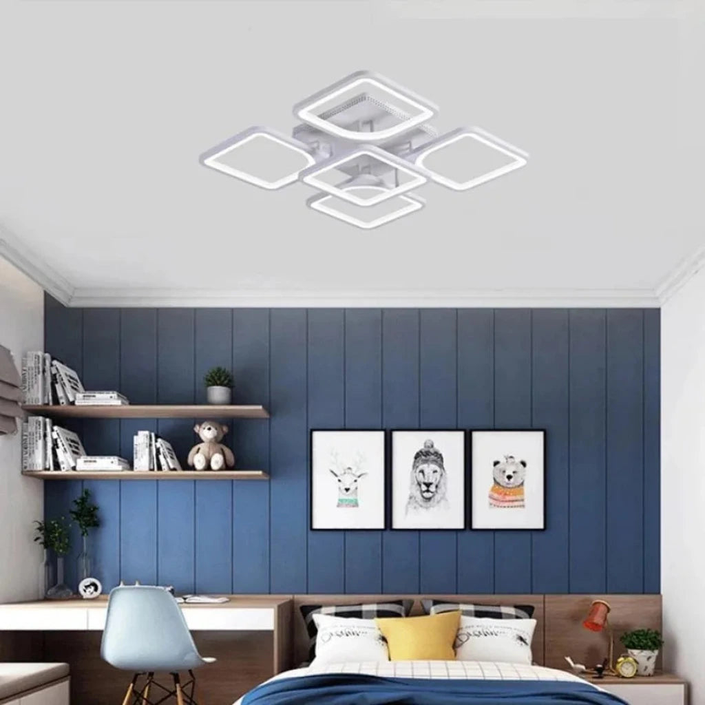 Lustra LED cu telecomanda ZOE 96W, 5 Patrate, lumina Rece/Calda/Neutra, Dimabila, Alb [1]