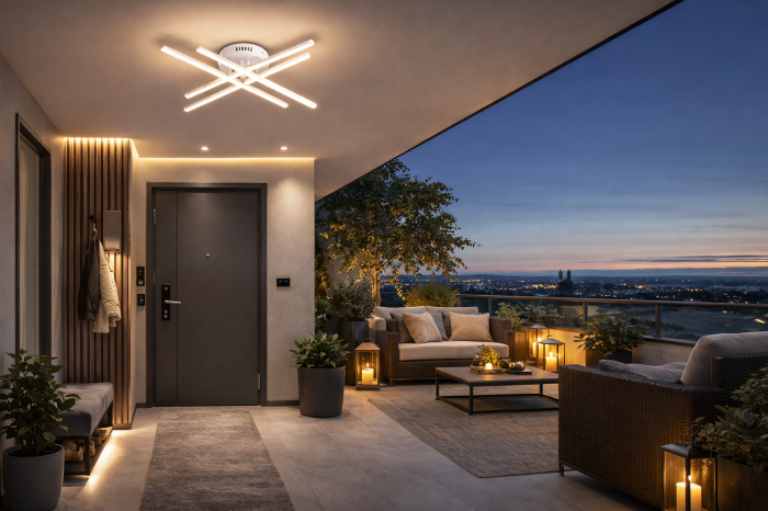 Lustra LED dimabila 54W cu telecomanda, 4 elemente, iluminare tricolora, alb [3]