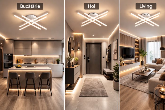 Lustra LED dimabila 54W cu telecomanda, 4 elemente, iluminare tricolora, alb [2]