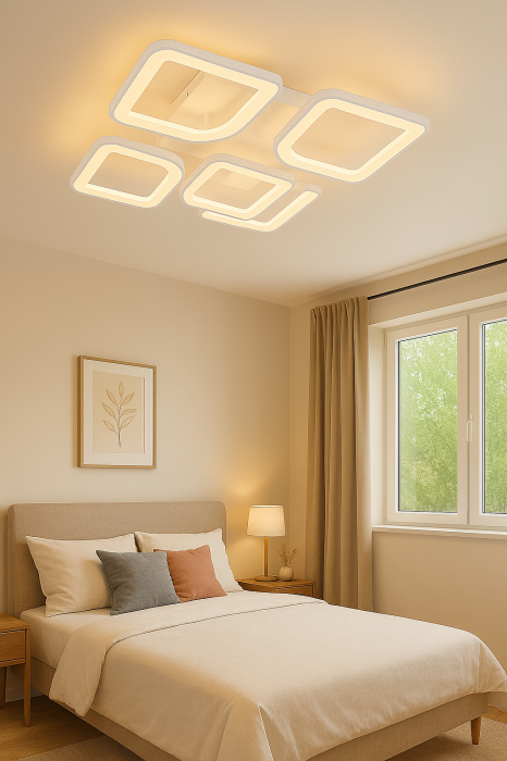 Lustra LED dimabila 75W 5 patrate telecomanda lumina reglabila alb [3]