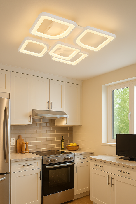 Lustra LED dimabila 75W 5 patrate telecomanda lumina reglabila alb [2]