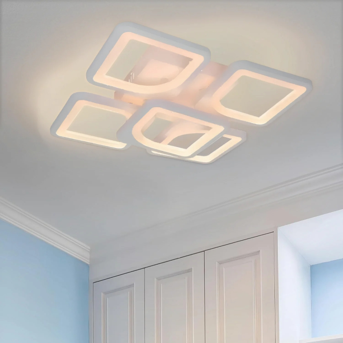 Lustra LED dimabila 75W 5 patrate telecomanda lumina reglabila alb [7]
