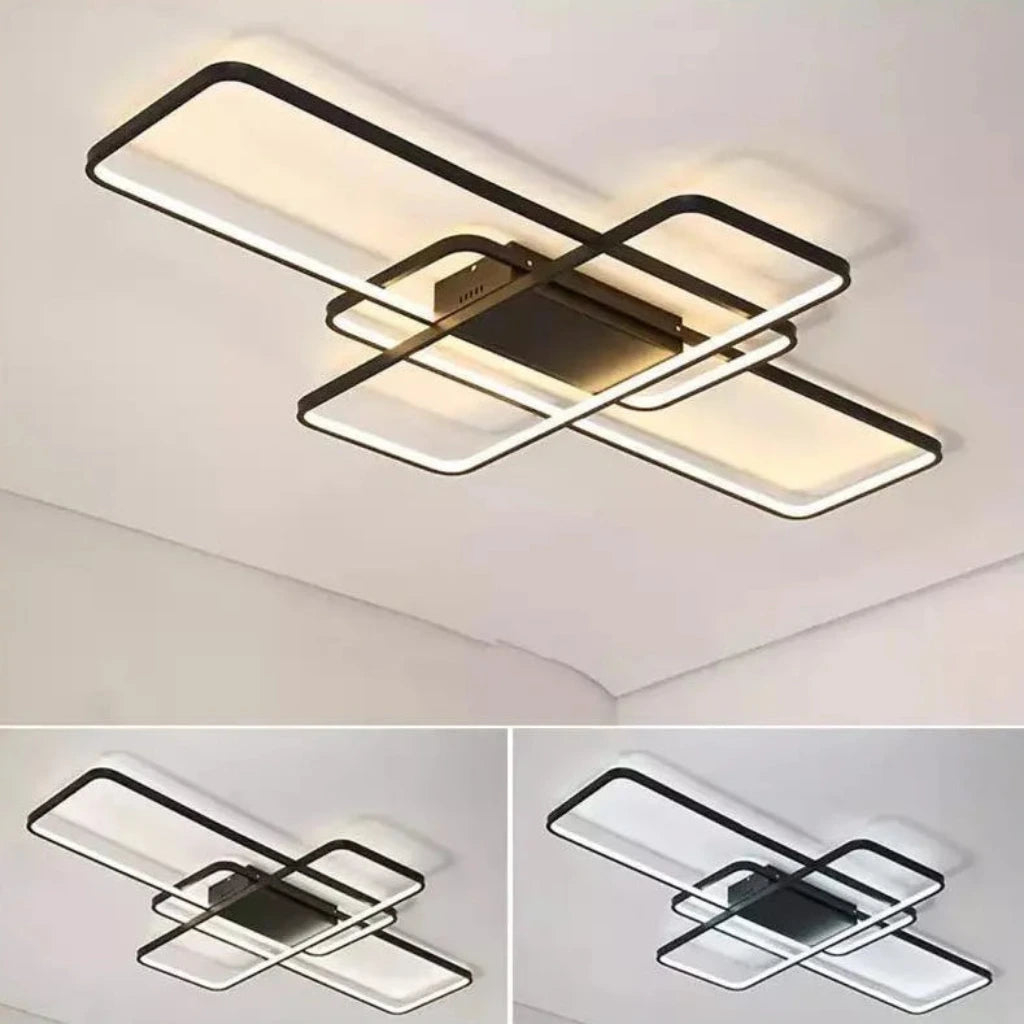 Lustra LED geometrica 96W cu telecomanda, 3 elemente, dimabila, negru modern [6]