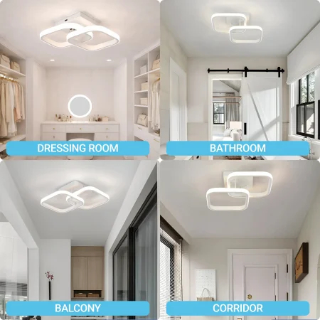 Lustra LED Moderna 24W Alb, 2 Romburi Suprapuse, Lumina Rece/Calda/Neutra, Design Minimalist pentru Hol, Bucatarie [7]