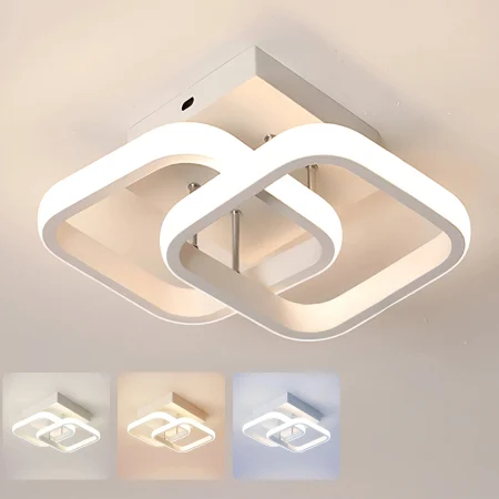 Lustra LED Moderna 24W Alb, 2 Romburi Suprapuse, Lumina Rece/Calda/Neutra, Design Minimalist pentru Hol, Bucatarie [3]