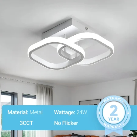 Lustra LED Moderna 24W Alb, 2 Romburi Suprapuse, Lumina Rece/Calda/Neutra, Design Minimalist pentru Hol, Bucatarie [6]