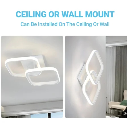 Lustra LED Moderna 24W Alb, 2 Romburi Suprapuse, Lumina Rece/Calda/Neutra, Design Minimalist pentru Hol, Bucatarie [9]