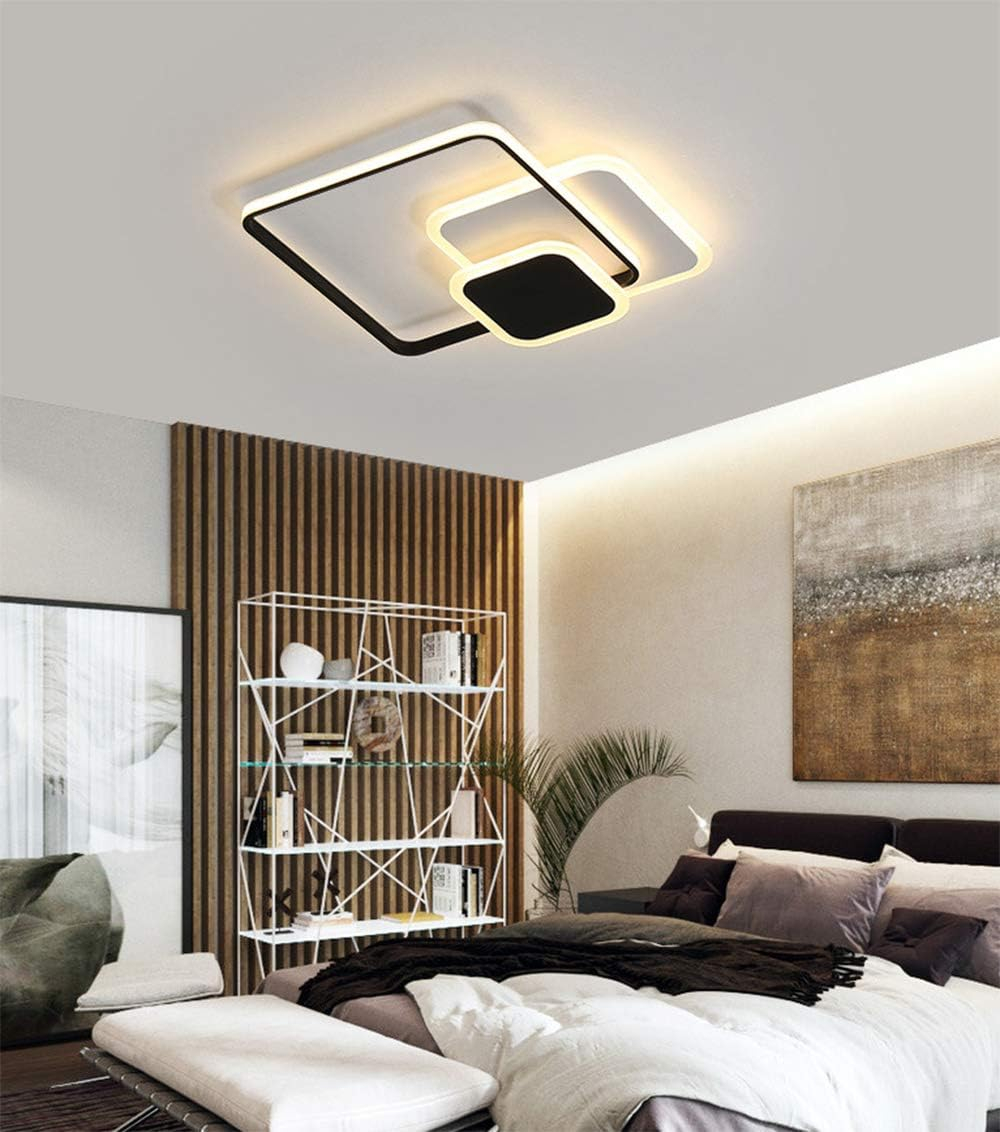 Lustra LED moderna 75W cu telecomanda, design abstract cu 3 patrate negre, dimabila, lumina rece/calda/neutra pentru living si spatii elegante [7]