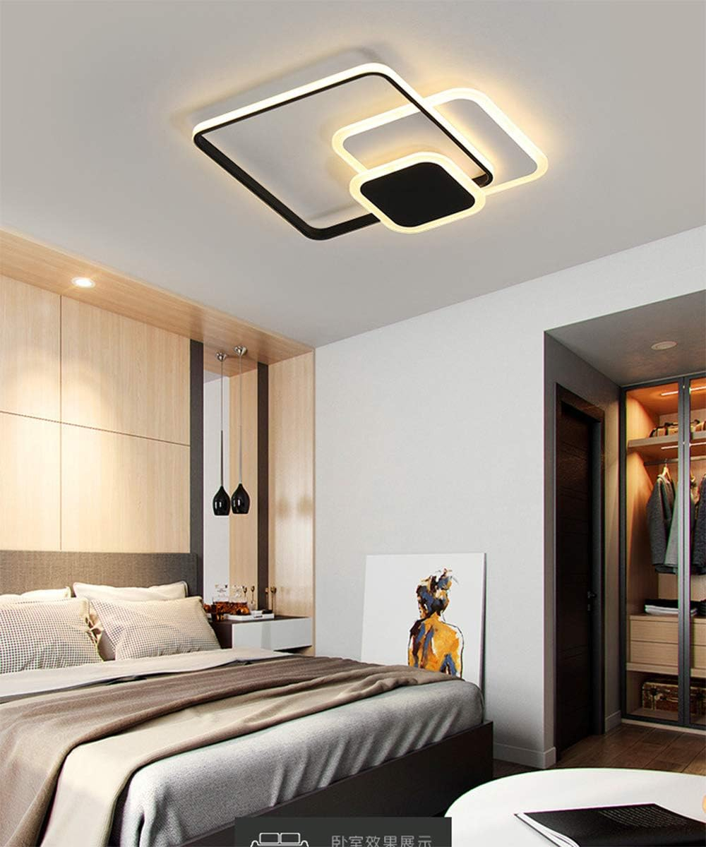 Lustra LED moderna 75W cu telecomanda, design abstract cu 3 patrate negre, dimabila, lumina rece/calda/neutra pentru living si spatii elegante [6]