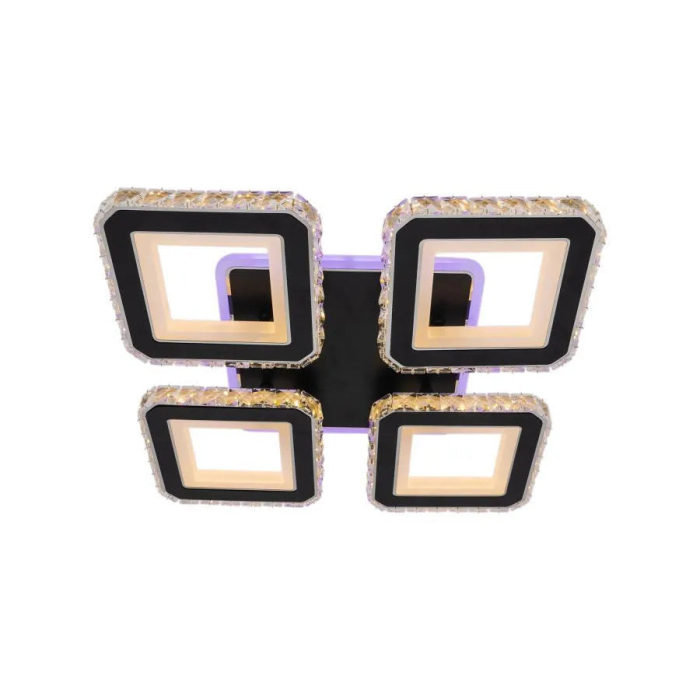 Lustra LED Alessandro, moderna, 4 patrate, lumina RGB, negru crom, diametru 35cm, inaltime 8cm [6]