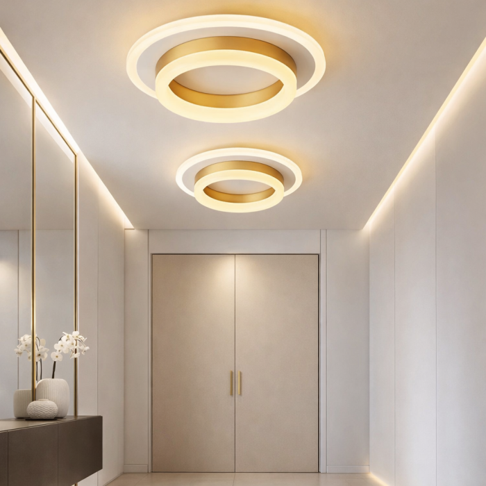 Lustra LED rotunda 21W 22cm alb auriu lumina 3CCT tavan interior - MEC [3]