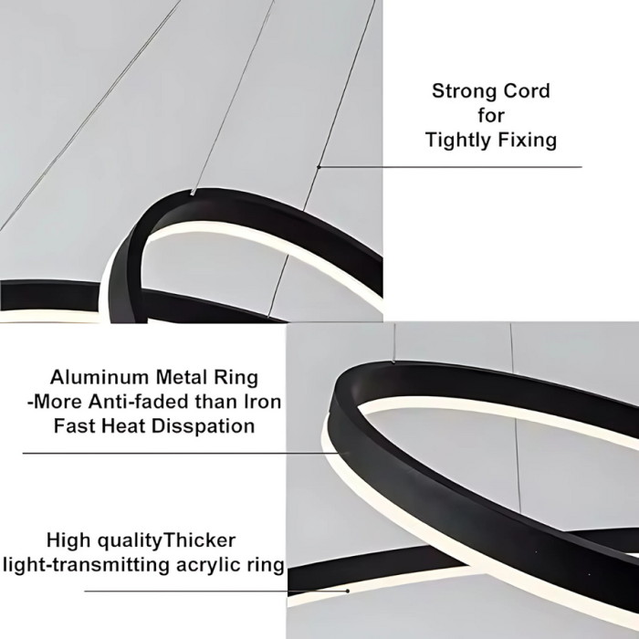 Lustră LED suspendată, 31W, 2 cercuri, lumina neutră 4000K, dimabilă, negru, înălțime reglabilă, design modern [5]