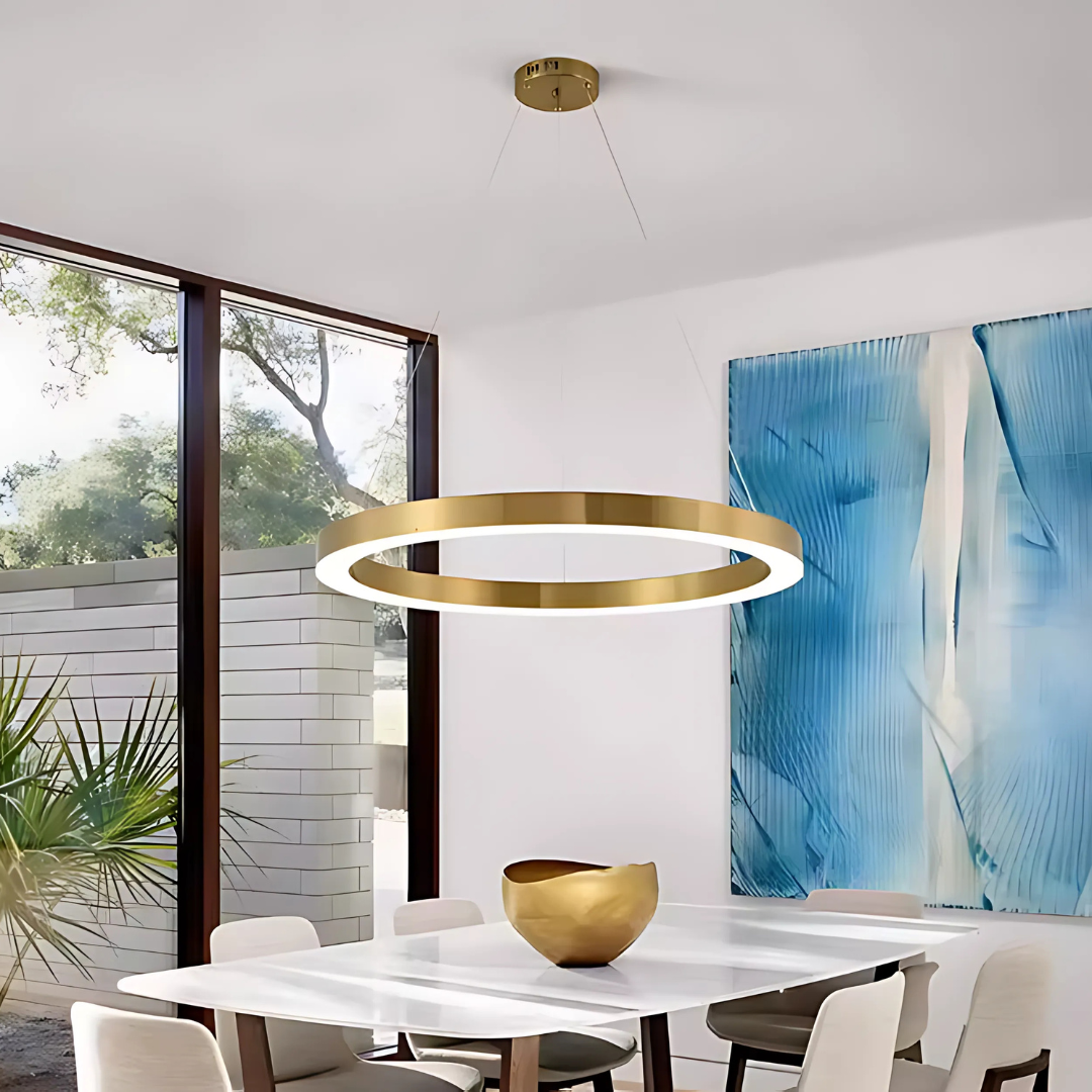 Lustra LED suspendata ANINA 33W, 1 Cerc, lumina Rece/Calda/Neutra, Dimabila, Auriu Lucios Alb, Inaltime Reglabila [4]