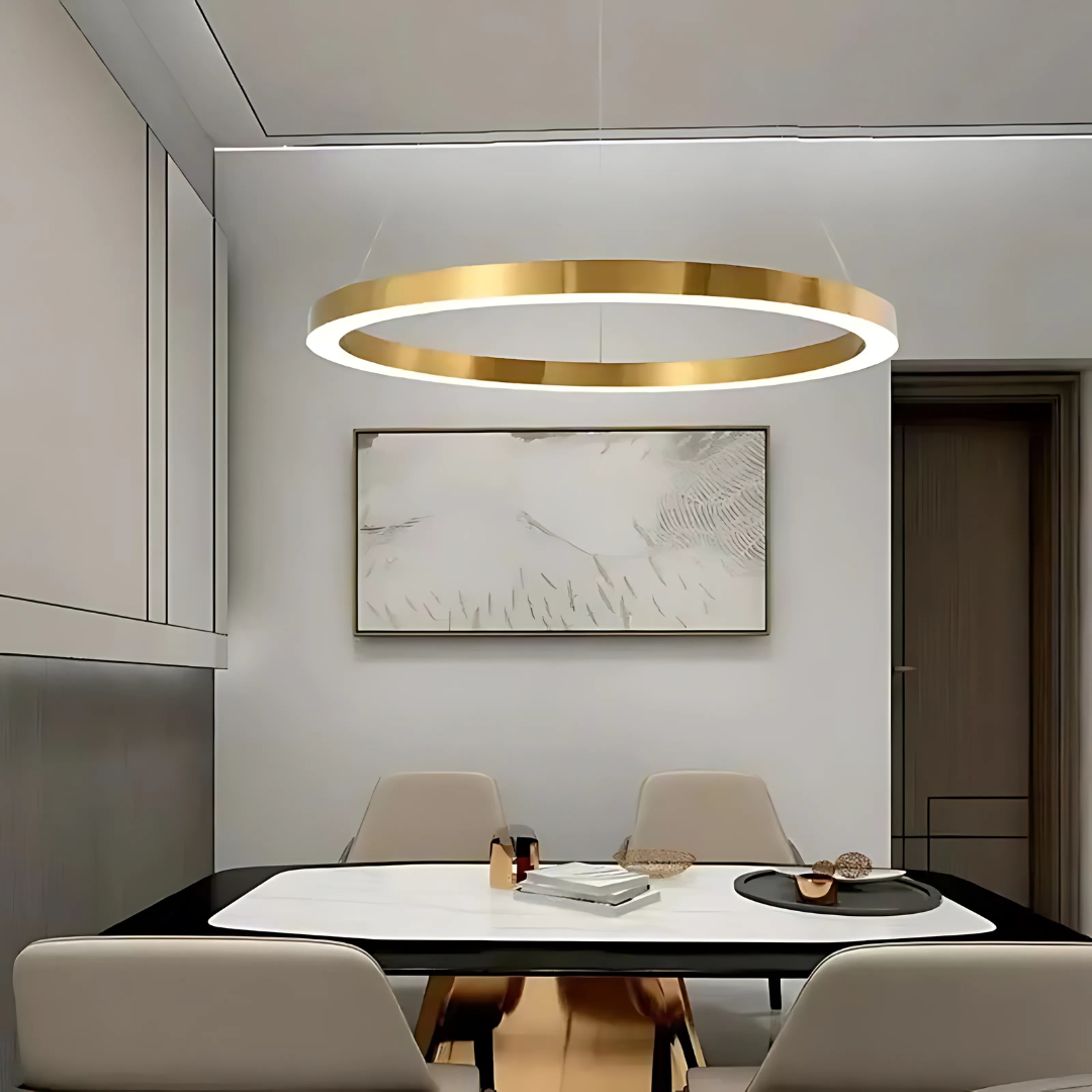 Lustra LED suspendata ANINA 33W, 1 Cerc, lumina Rece/Calda/Neutra, Dimabila, Auriu Lucios Alb, Inaltime Reglabila [1]
